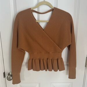 Brown Ribbed Knit Sweater